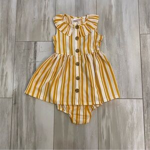 Little Lass Yellow and White Striped Dress with matching Bloomer, size 24 months